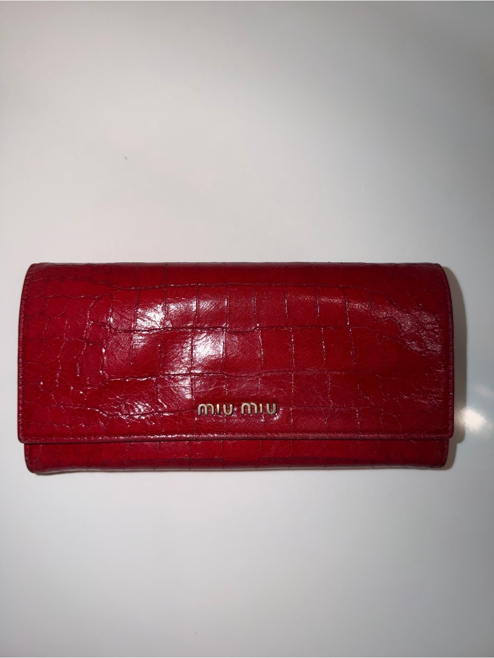 Miu Miu Red Croc-Embossed Long Wallet